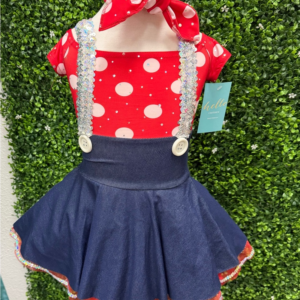 Sparkling Red Polka Dot and Navy Kids Dance Costume